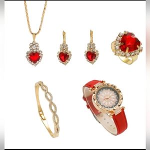 🎀NEW Fashion Ladies Quartz Watch and Bracelet Set. Red. Goldtone. 🌹